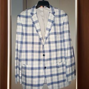Men’s Crown & Ivy Gray/Blue Plaid Blazer w/Blue Elbow Patches-46L-EUC